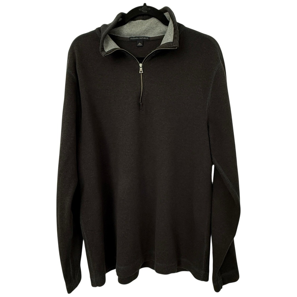 Banana Republic Men's L Gray 1/4 Zip Ribbed‎ Sweatshirt 100% Cotton Pullover